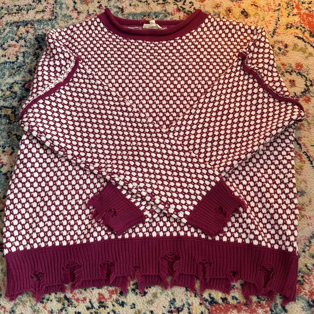 purple and white sweater from serendipity boutique